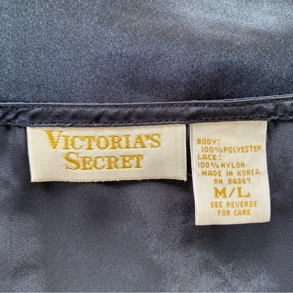 VICTORIA'S SECRET Vintage Gold Label Night Shirt Black Cap SleevesWomen Size M/L - Picture 6 of 8